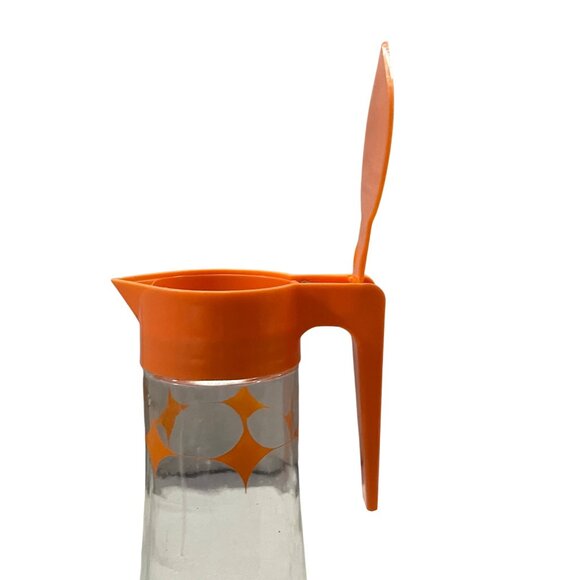 Vintage Anchor Hocking Juice Pitcher 1 Qt MCM Atomic Starburst Orange Lid Used - Picture 10 of 14